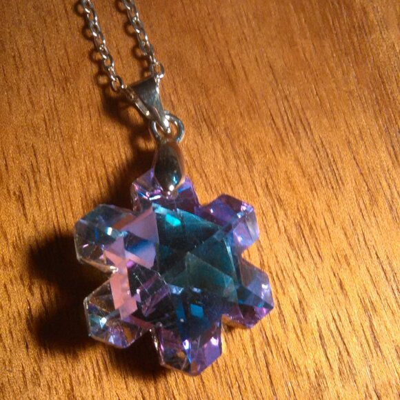 Mystic Color Crystal Snowflake Brass Pendant Stainless Steel Necklace - Picture 2 of 16